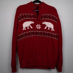 Chaps red polar bear 1/4 button up sweater-L